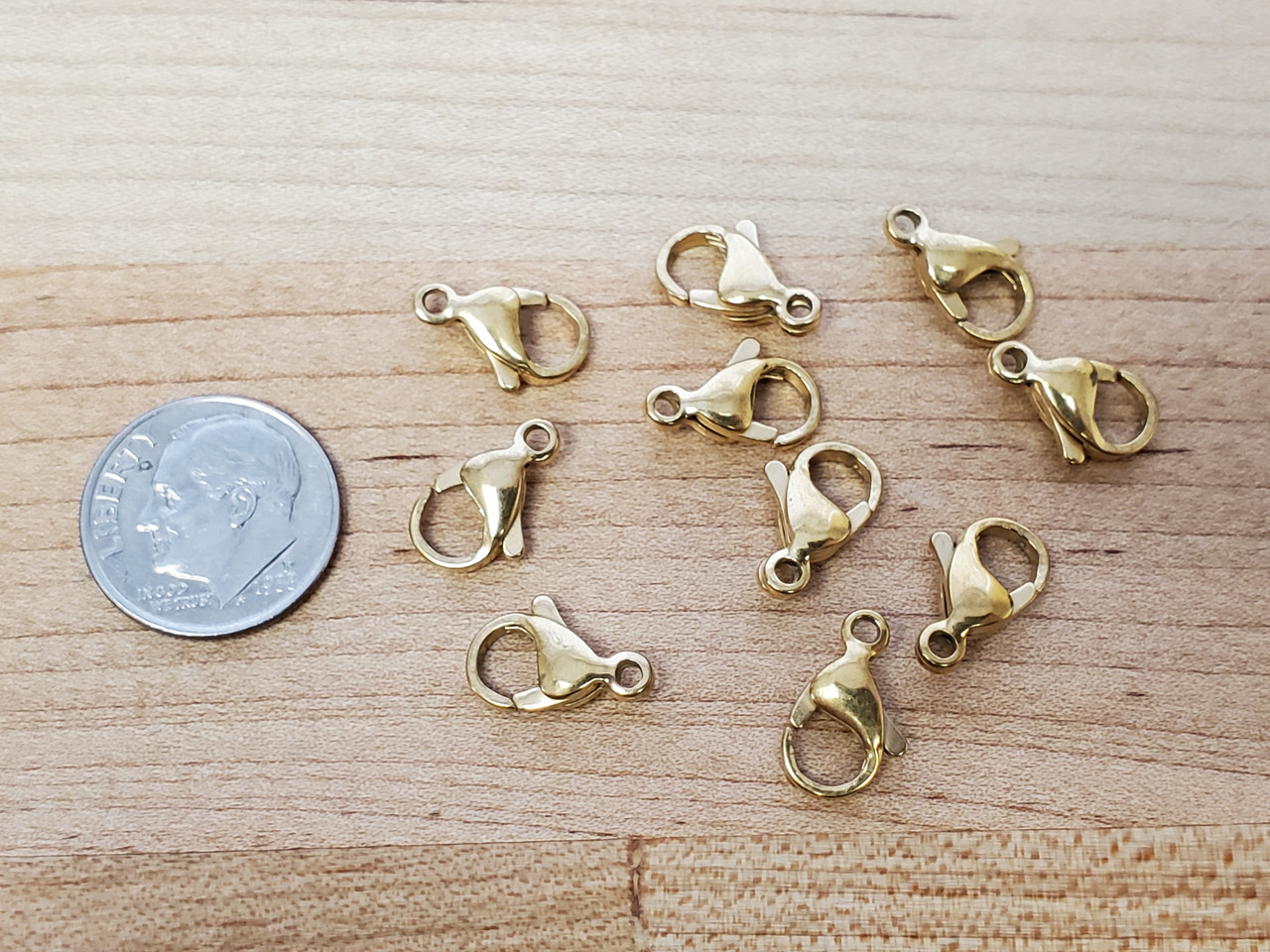 Stainless Steel Lobster Clasps 18-20SWG – 1.5mm – 18-20SWG – 10pcs / Gold