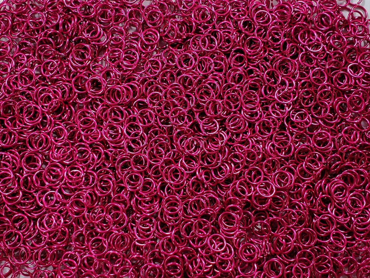Cosmic Pink Anodized Aluminum jump rings in 18 SWG, 9/32 inch ID, 1/2 lb (8 oz)