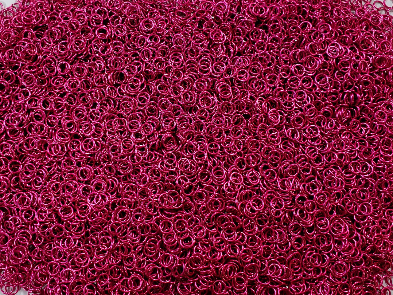 Cosmic Pink Anodized Aluminum jump rings in 20 SWG, 3/16 inch ID, 1/4 lb (4 oz)