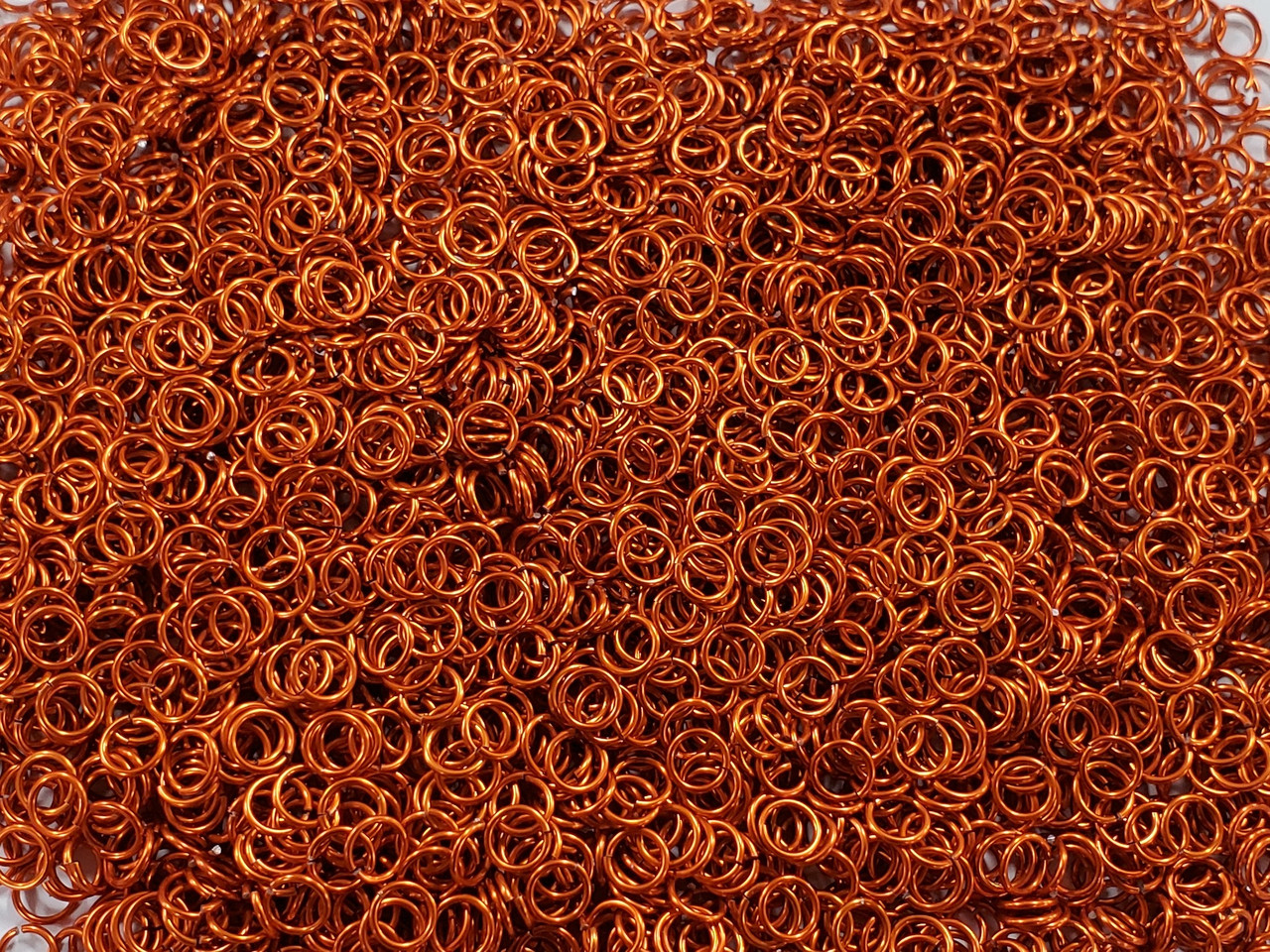 Orange Anodized Aluminum jump rings in 18 SWG, 1/4 inch ID, 1/2 lb (8 oz)
