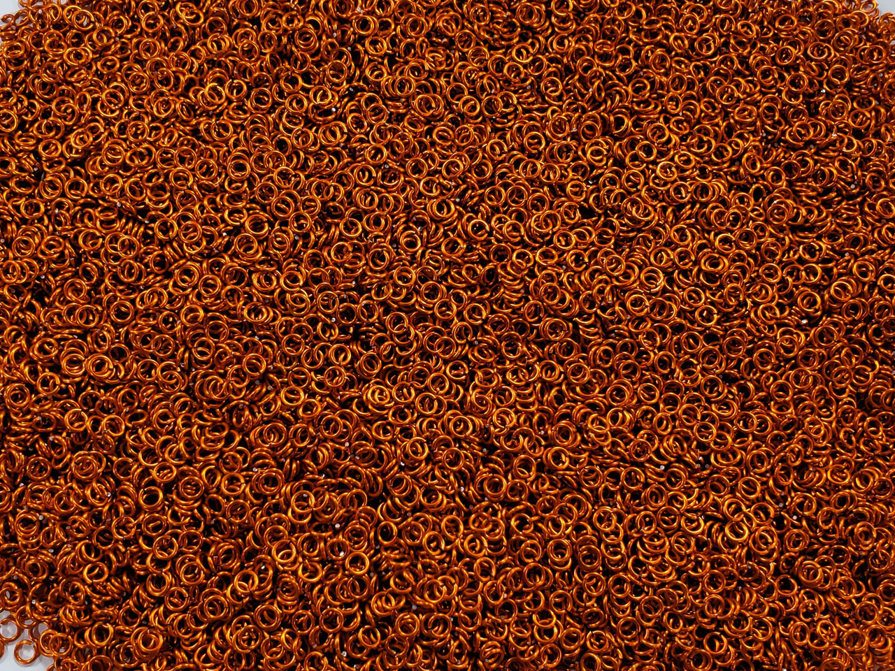 Orange Anodized Aluminum jump rings in 20 SWG, 1/8 inch ID, 1/4 lb (4 oz)