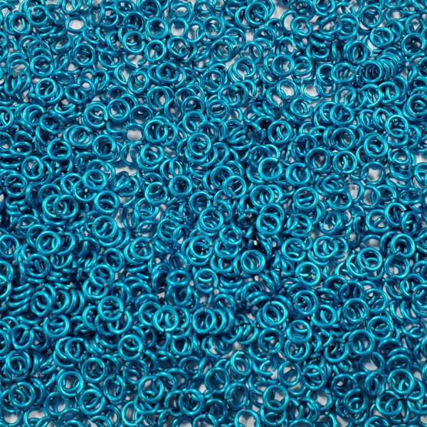 Turquoise Anodized Aluminum jump rings in 18 SWG, 9/64 inch ID, 1/4 lb (4 oz)