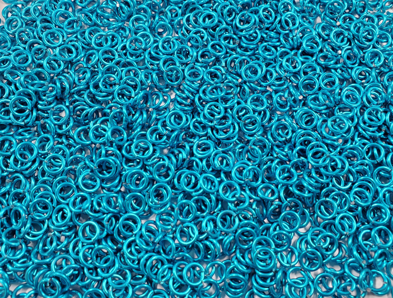Turquoise Anodized Aluminum jump rings in 16 SWG, 7/32 inch ID, 1/2 lb (8 oz)