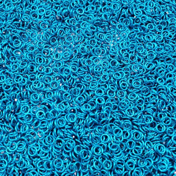 Turquoise Anodized Aluminum jump rings in 20 SWG, 1/8 inch ID, 1/4 lb (4 oz)