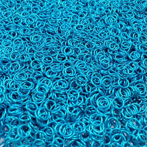 Turquoise Anodized Aluminum jump rings in 20 SWG, 3/16 inch ID, 1/4 lb (4 oz)