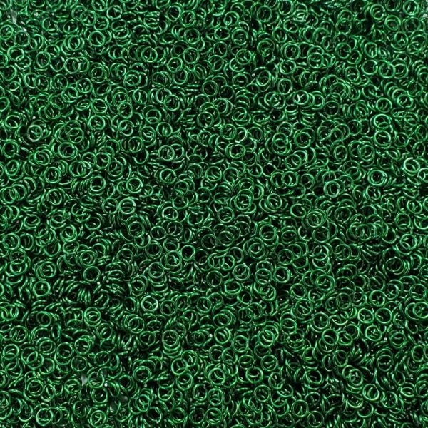Kelly Green Anodized Aluminum jump rings in 20 SWG, 9/64 inch ID, 1/4 lb (4 oz)