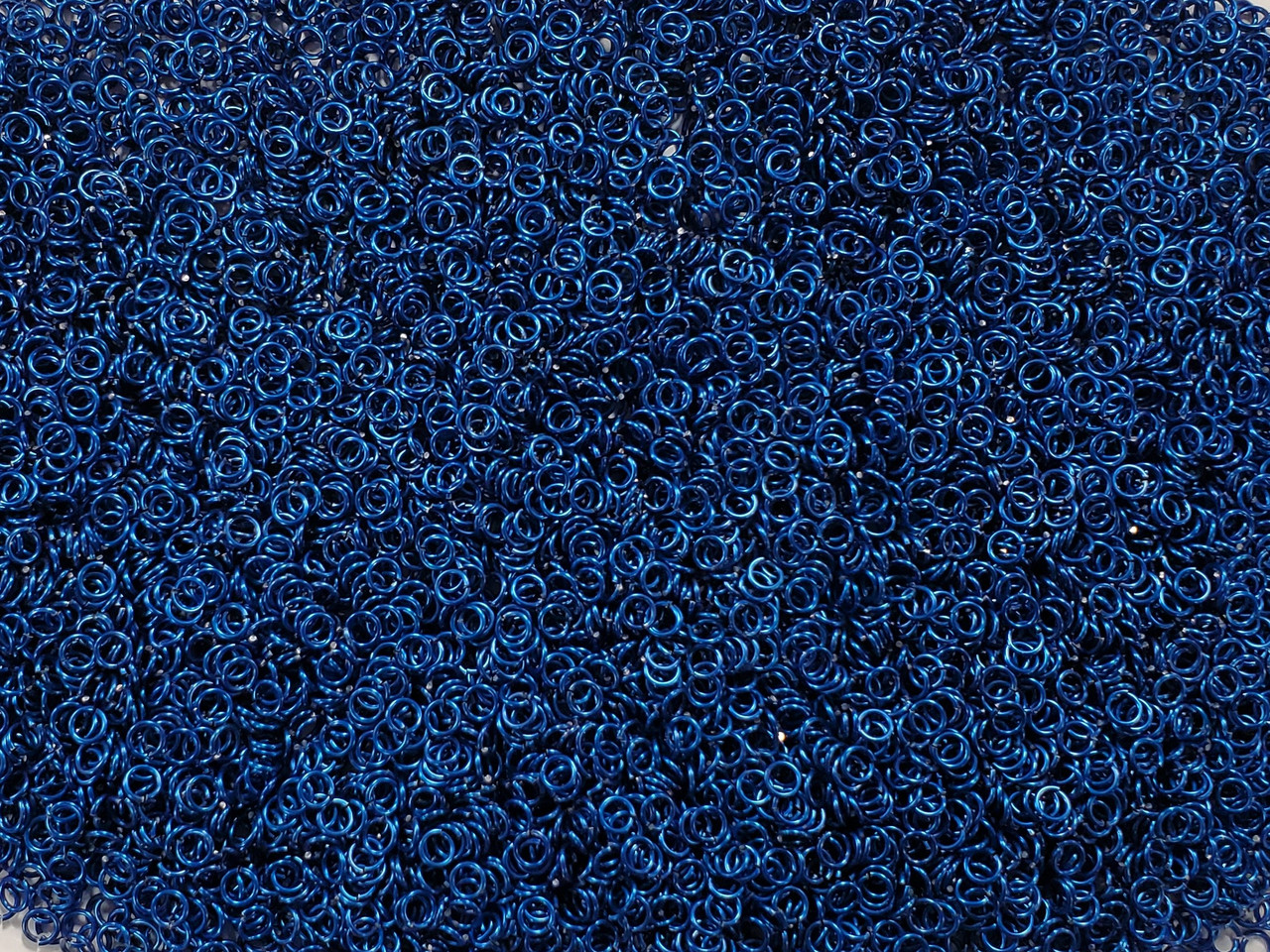 Blue Anodized Aluminum jump rings in 20 SWG, 9/64 inch ID, 1/4 lb (4 oz)