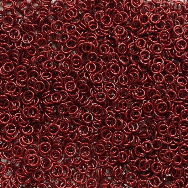 Red Anodized Aluminum jump rings in 18 SWG, 5/32 inch ID, 1/2 lb (8 oz)