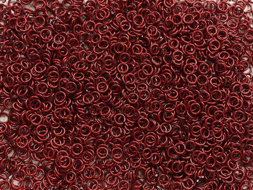 Red Anodized Aluminum jump rings in 18 SWG, 5/32 inch ID, 1/2 lb (8 oz)