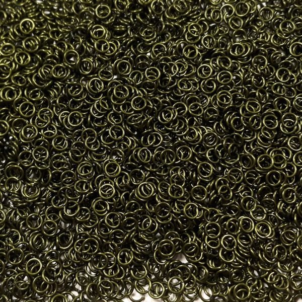 OD Green Anodized Aluminum jump rings in 18 SWG, 3/16 inch ID, 1/2 lb (8 oz)