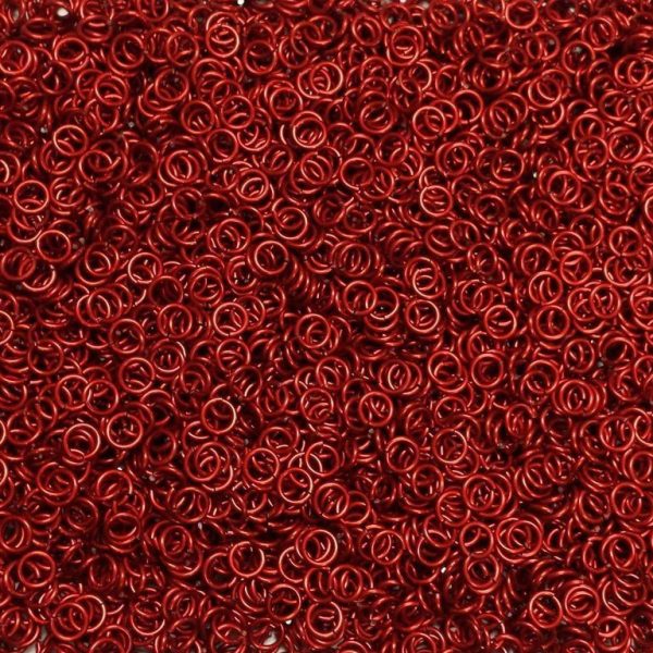 Red Anodized Aluminum jump rings in 18 SWG, 3/16 inch ID, 1/2 lb (8 oz)
