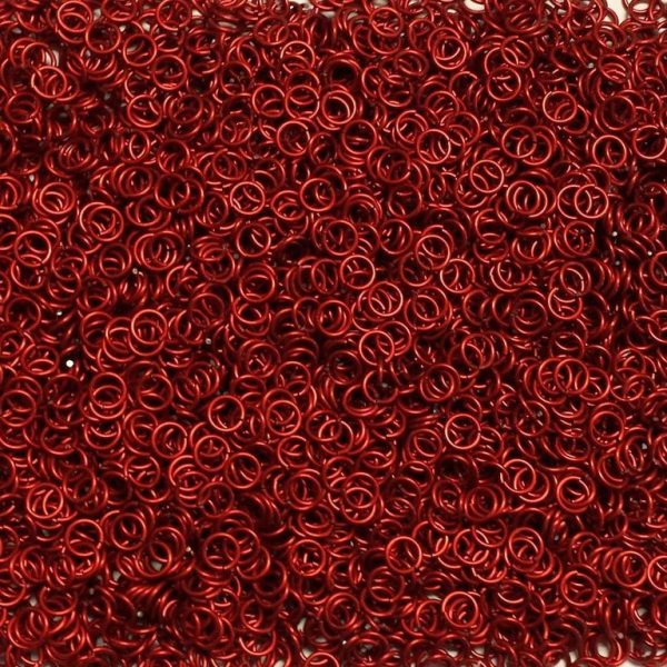 Red Anodized Aluminum jump rings in 18 SWG, 7/32 inch ID, 1/2 lb (8 oz)