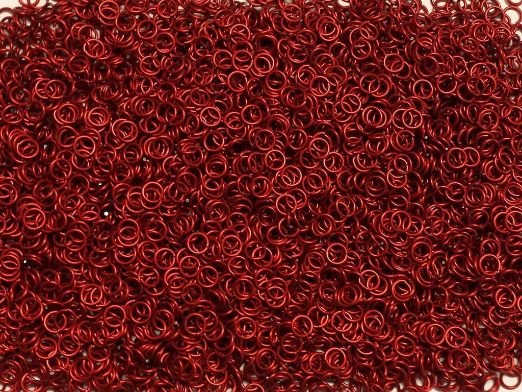 Red Anodized Aluminum jump rings in 18 SWG, 7/32 inch ID, 1/2 lb (8 oz)