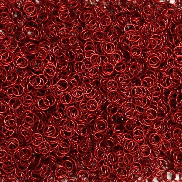 Red Anodized Aluminum jump rings in 18 SWG, 1/4 inch ID, 1/2 lb (8 oz)