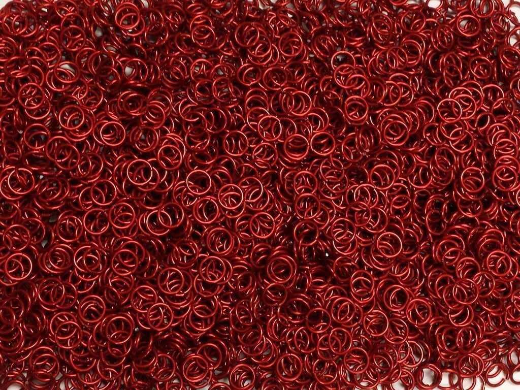 Red Anodized Aluminum jump rings in 18 SWG, 1/4 inch ID, 1/2 lb (8 oz)