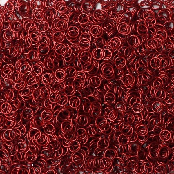 Red Anodized Aluminum jump rings in 18 SWG, 9/32 inch ID, 1/2 lb (8 oz)