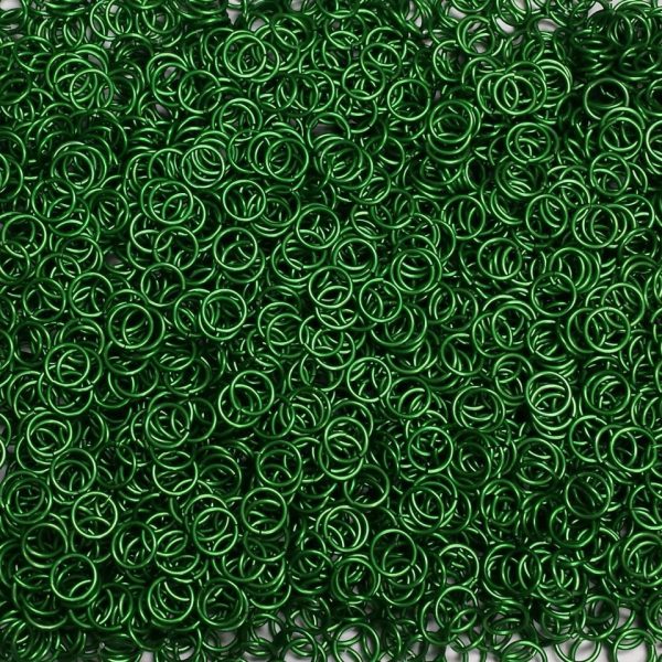 Kelly Green Anodized Aluminum jump rings in 18 SWG, 9/32 inch ID, 1/2 lb (8 oz)