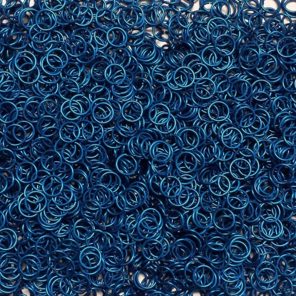 Blue Anodized Aluminum jump rings in 18 SWG, 5/16 inch ID, 1/2 lb (8 oz)