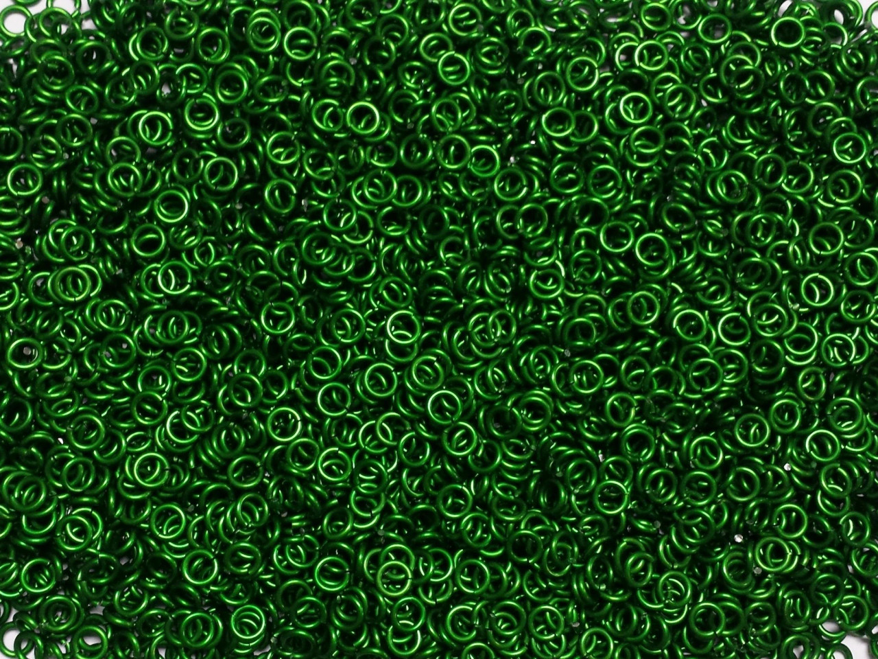 Kelly Green Anodized Aluminum jump rings in 16 SWG, 3/16 inch ID, 1/2 lb (8 oz)