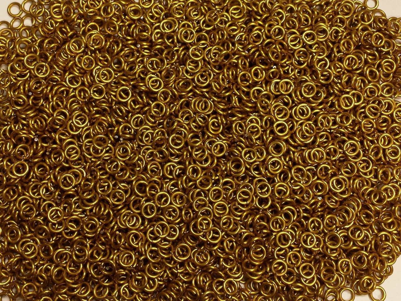Gold Anodized Aluminum jump rings in 16 SWG, 3/16 inch ID, 1/2 lb (8 oz)