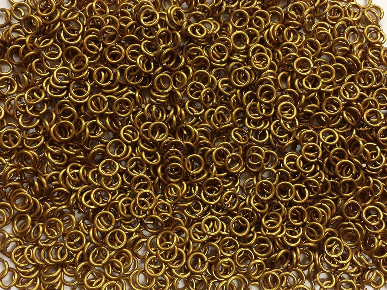 Gold Anodized Aluminum jump rings in 16 SWG, 7/32 inch ID, 1/2 lb (8 oz)