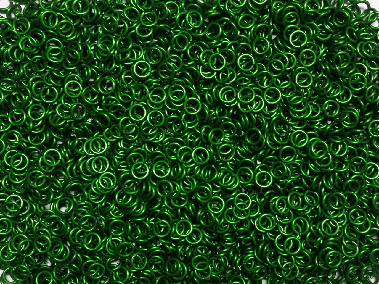 Kelly Green Anodized Aluminum jump rings in 16 SWG, 7/32 inch ID, 1/2 lb (8 oz)