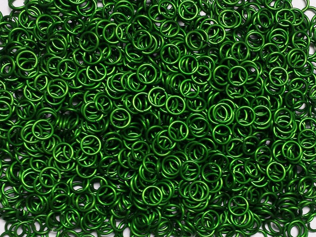 Kelly Green Anodized Aluminum jump rings in 14 SWG, 3/8 inch ID, 1/2 lb (8 oz)