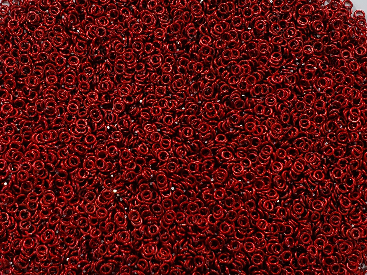 Red Anodized Aluminum jump rings in 18 SWG, 1/8 inch ID, 1 oz