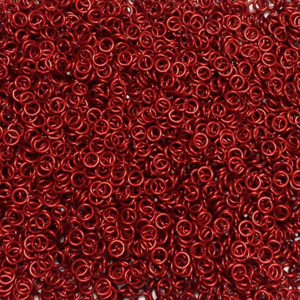 Red Anodized Aluminum jump rings in 16 SWG, 3/16 inch ID, 1 oz