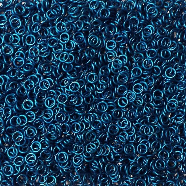 Blue Anodized Aluminum jump rings in 16 SWG, 7/32 inch ID, 1 oz