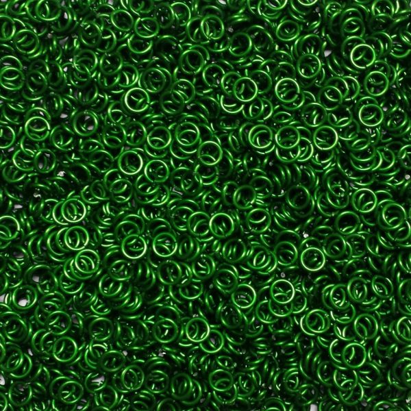 Kelly Green Anodized Aluminum jump rings in 16 SWG, 7/32 inch ID, 1 oz