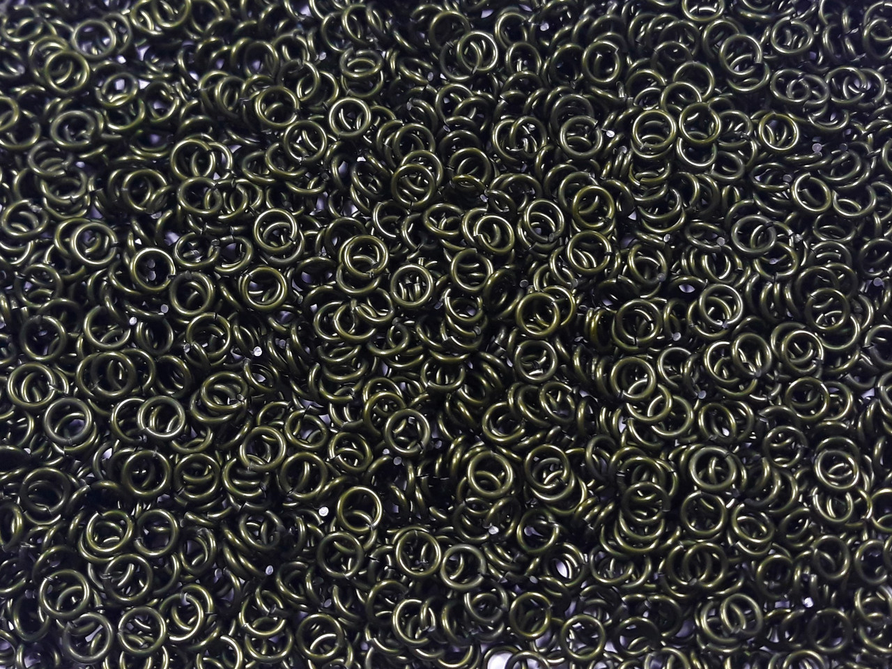 OD Green Anodized Aluminum jump rings in 16 SWG, 7/32 inch ID, 1 oz