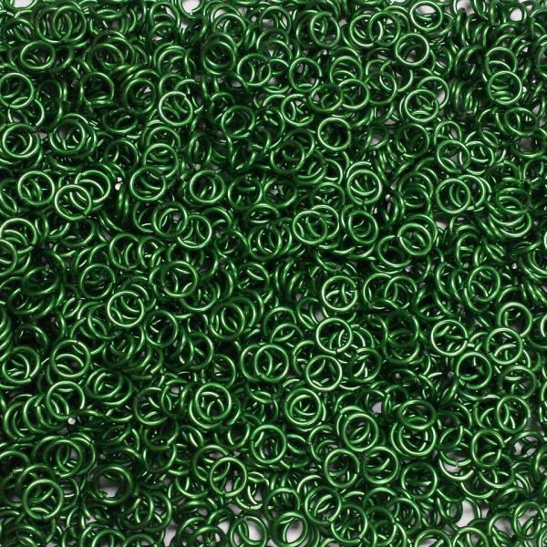 Kelly Green Anodized Aluminum jump rings in 16 SWG, 1/4 inch ID, 1 oz