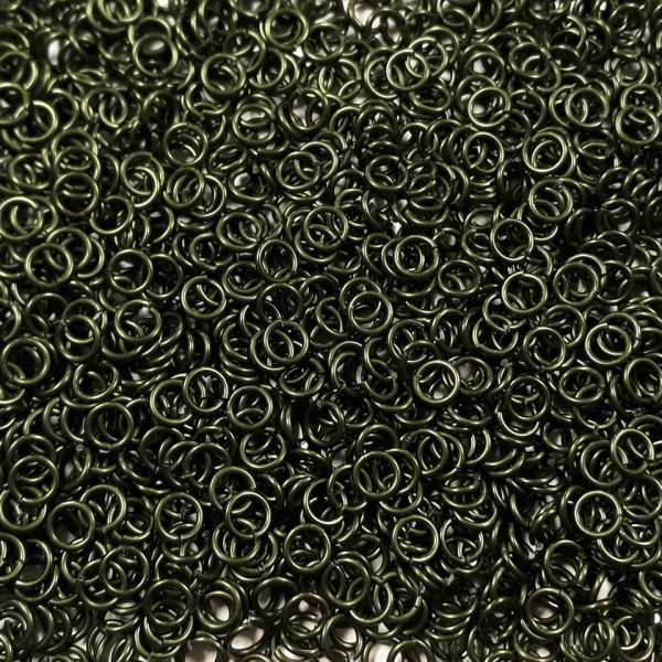 OD Green Anodized Aluminum jump rings in 16 SWG, 1/4 inch ID, 1 oz
