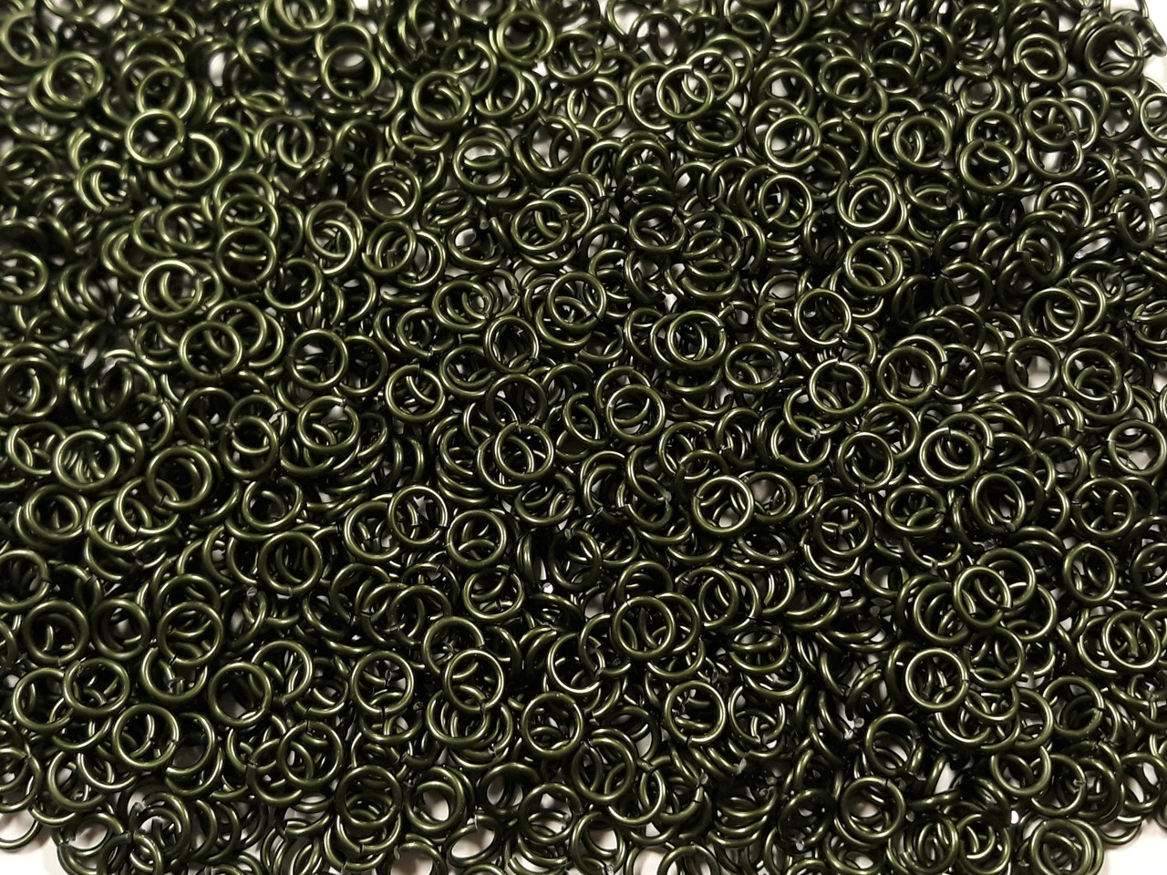 OD Green Anodized Aluminum jump rings in 16 SWG, 1/4 inch ID, 1 oz