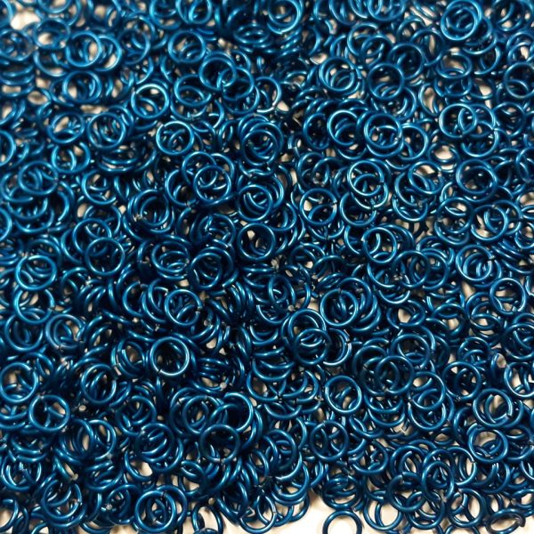 Blue Anodized Aluminum jump rings in 16 SWG, 9/32 inch ID, 1 oz