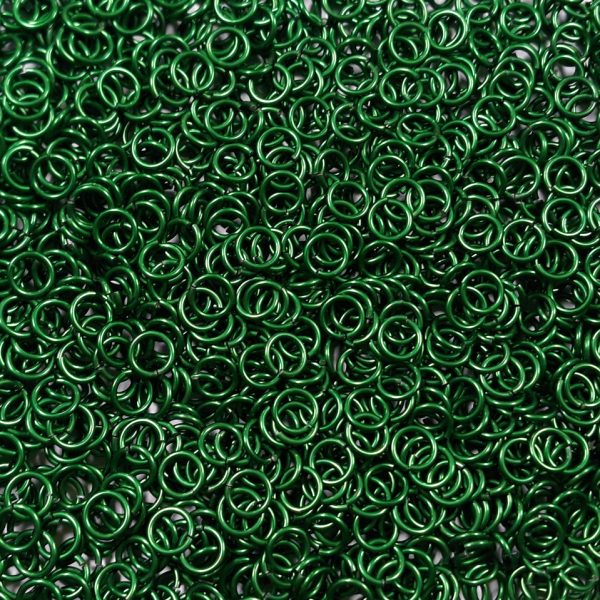 Kelly Green Anodized Aluminum jump rings in 16 SWG, 9/32 inch ID, 1 oz