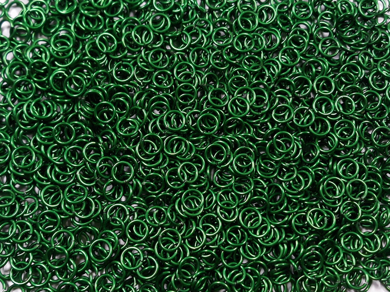 Kelly Green Anodized Aluminum jump rings in 16 SWG, 9/32 inch ID, 1 oz
