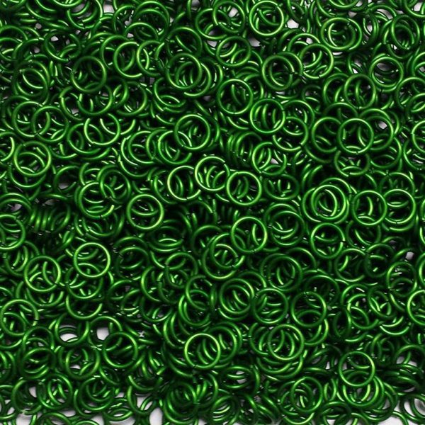 Kelly Green Anodized Aluminum jump rings in 14 SWG, 3/8 inch ID, 1 oz