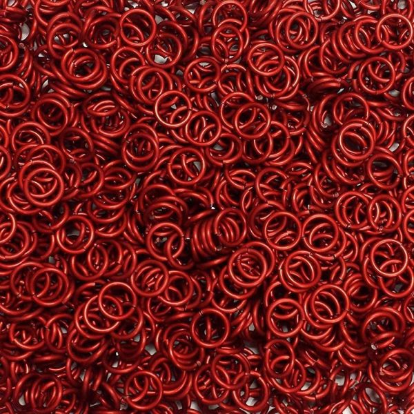 Red Anodized Aluminum jump rings in 14 SWG, 3/8 inch ID, 1 oz