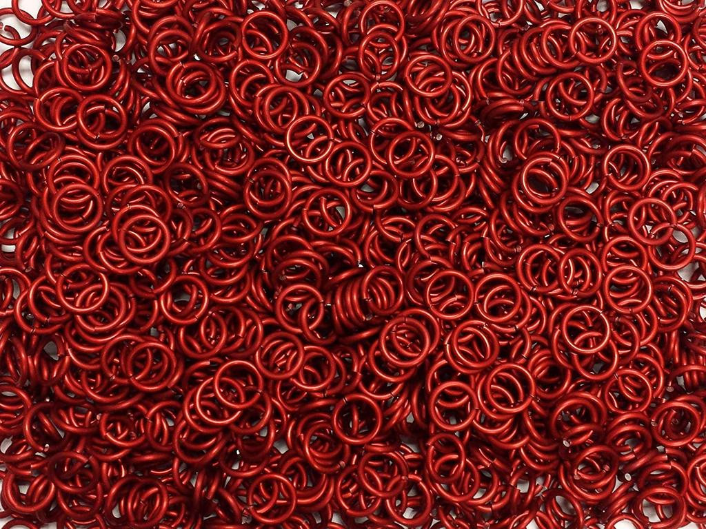 Red Anodized Aluminum jump rings in 14 SWG, 3/8 inch ID, 1 oz