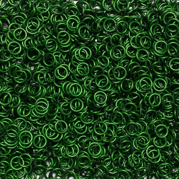Kelly Green Anodized Aluminum jump rings in 14 SWG, 5/16 inch ID, 1 oz