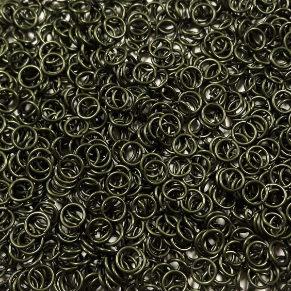 OD Green Anodized Aluminum jump rings in 16 SWG, 5/16 inch ID, 1 oz