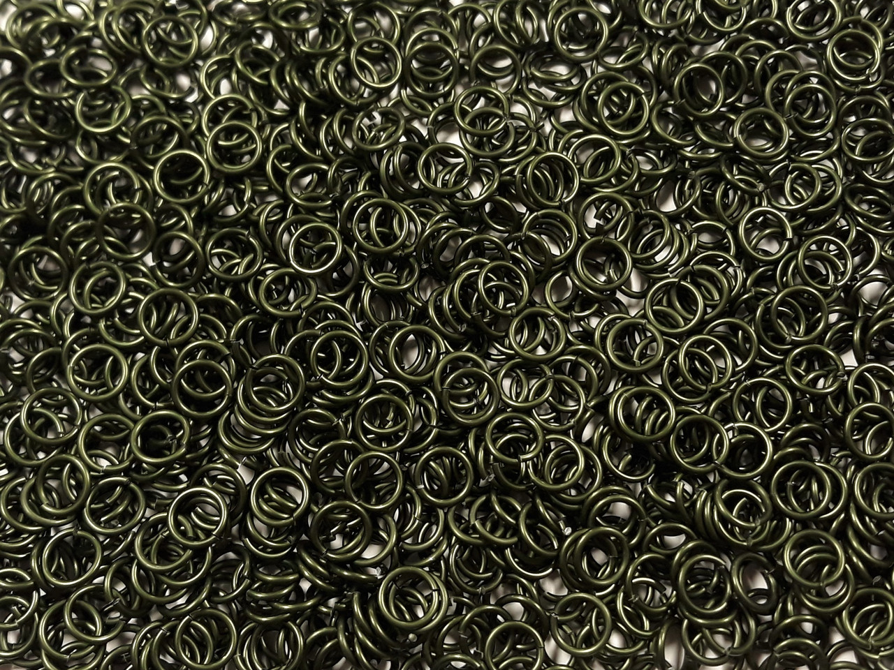 OD Green Anodized Aluminum jump rings in 16 SWG, 5/16 inch ID, 1 oz