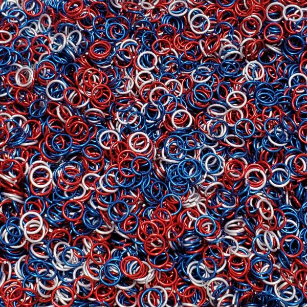 Patriotic Mix Anodized Aluminum jump rings in 18 SWG, 9/32 inch ID, 1 oz
