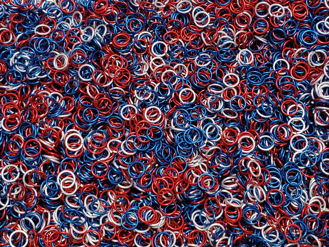 Patriotic Mix Anodized Aluminum jump rings in 18 SWG, 9/32 inch ID, 1 oz