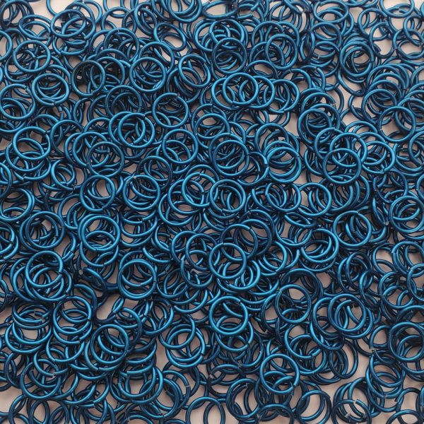 Blue Anodized Aluminum jump rings in 16 SWG, 3/8 inch ID, 1 oz