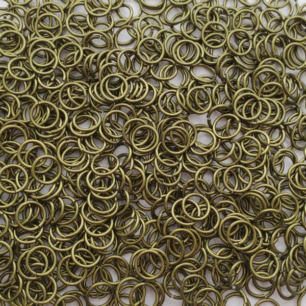 OD Green Anodized Aluminum jump rings in 16 SWG, 3/8 inch ID, 1 oz