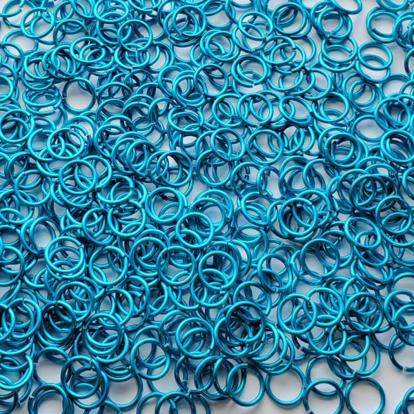 Turquoise Anodized Aluminum jump rings in 16 SWG, 3/8 inch ID, 1 oz